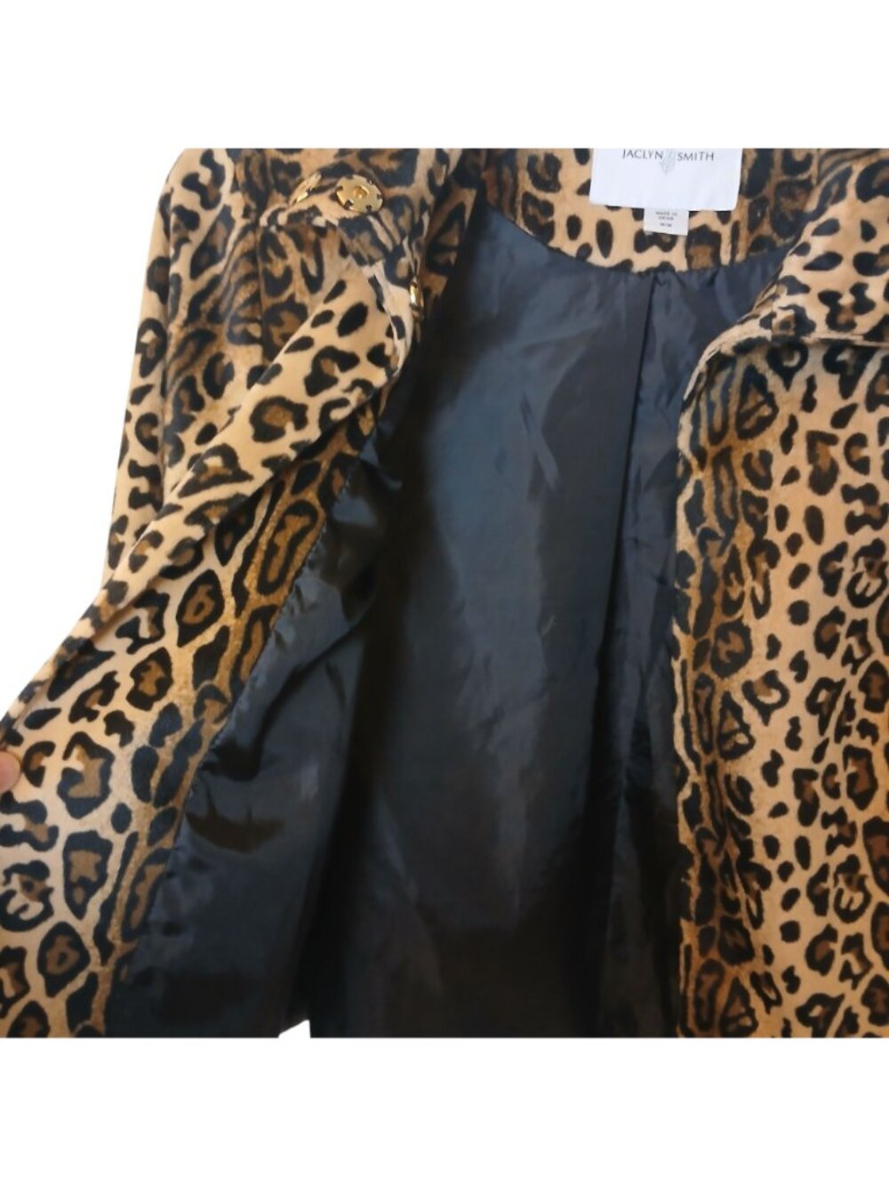 VTG Jaclyn Smith Leopard Print Jacket M Polyester Lined 3 Snap Open Front #L-51 - Picture 5 of 9
